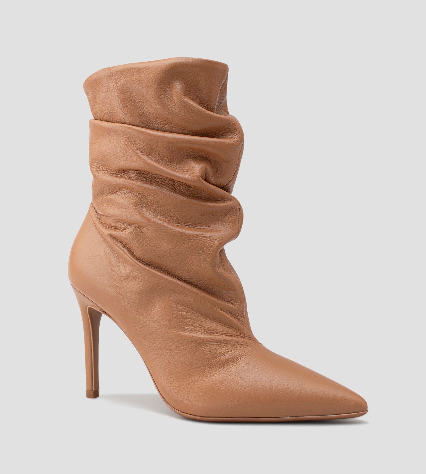 Bota Cano Médio Efeito Amassado Couro Nude