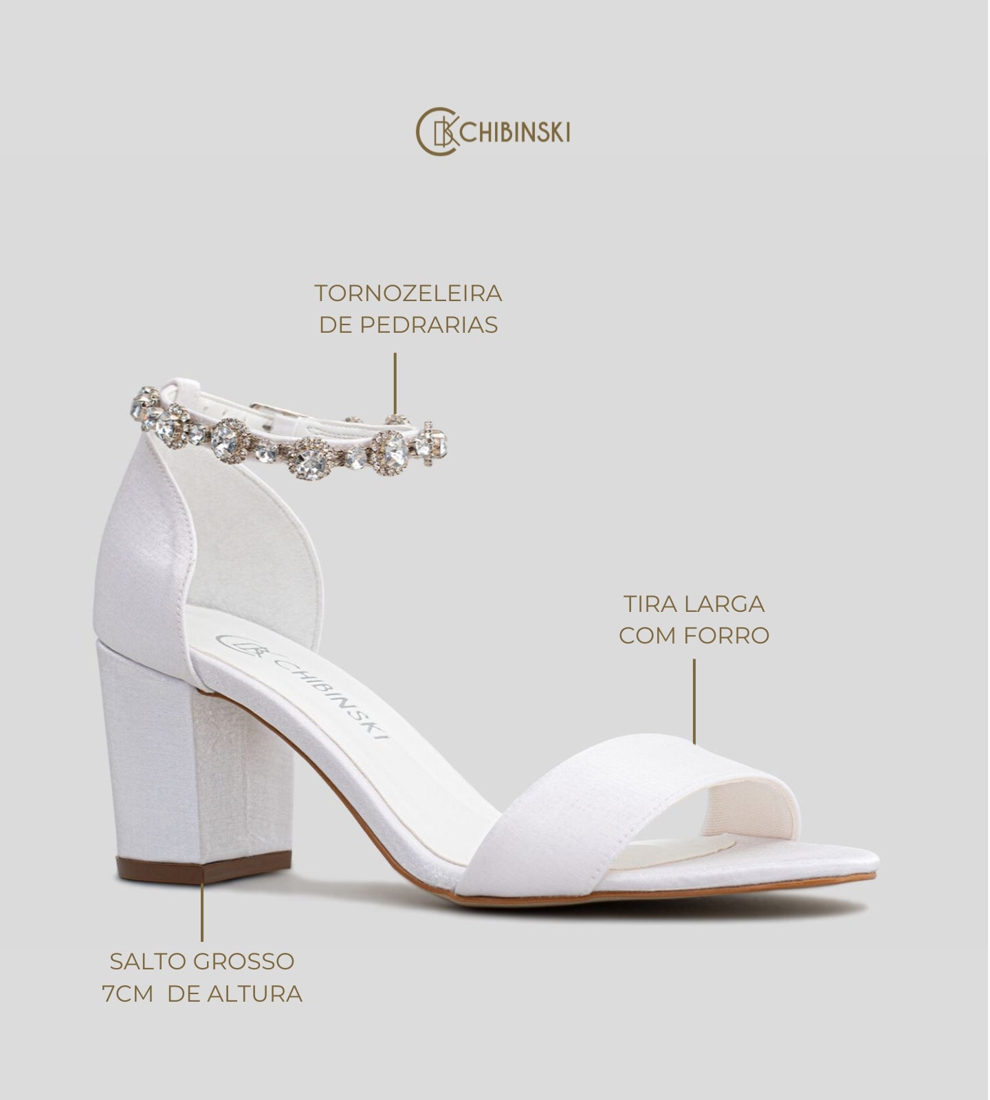 Sandália Noiva Gisele Velvet Branco com Pedrarias