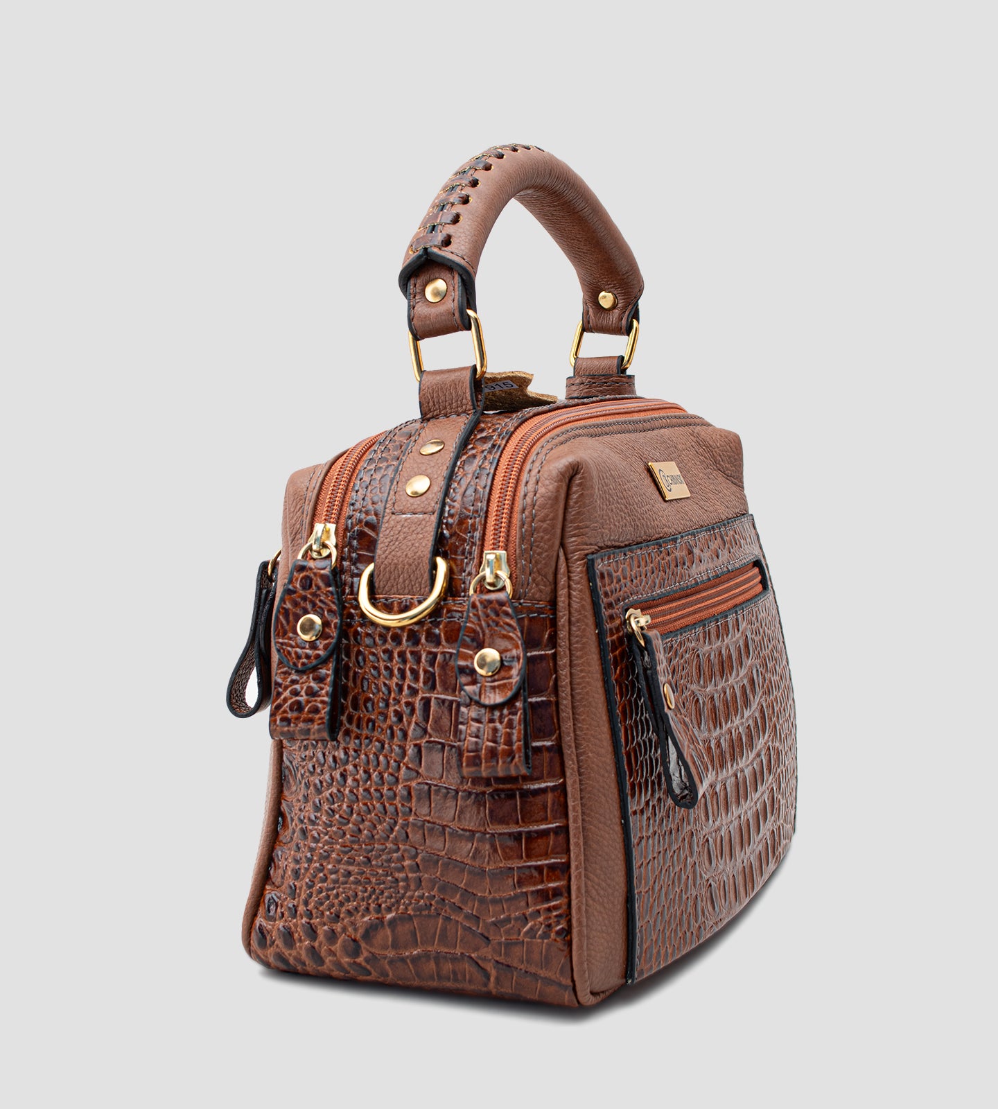 Handbag Couro Croco Marrom