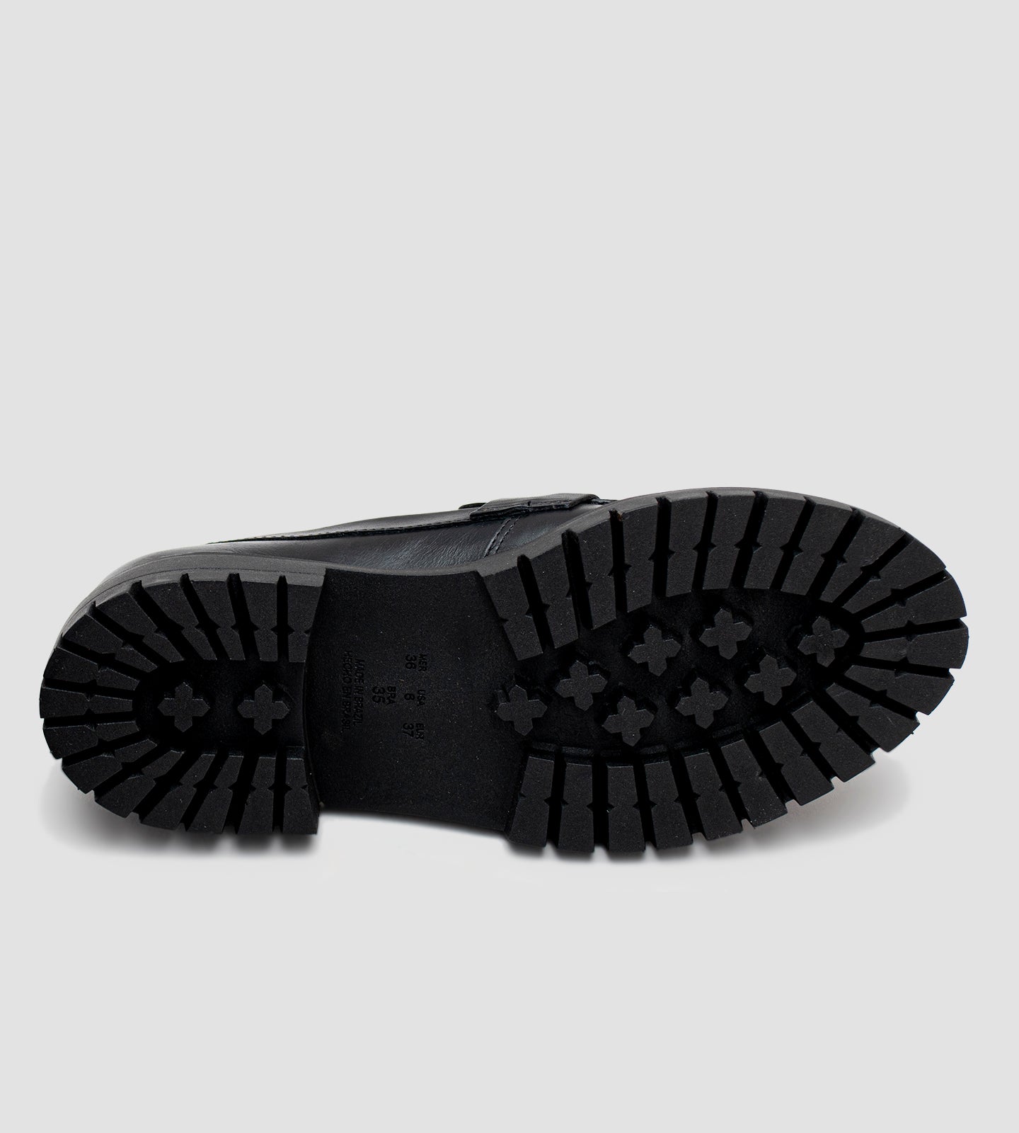 Mocassim Feminino Salto Tratorado Couro Preto