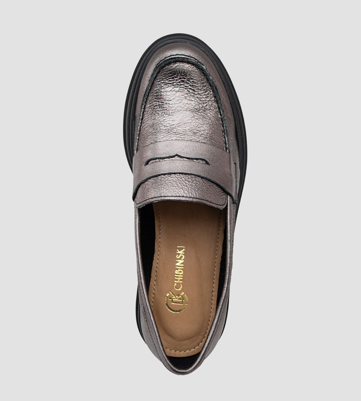 Mocassim Feminino Salto Tratorado Couro Prata Velha
