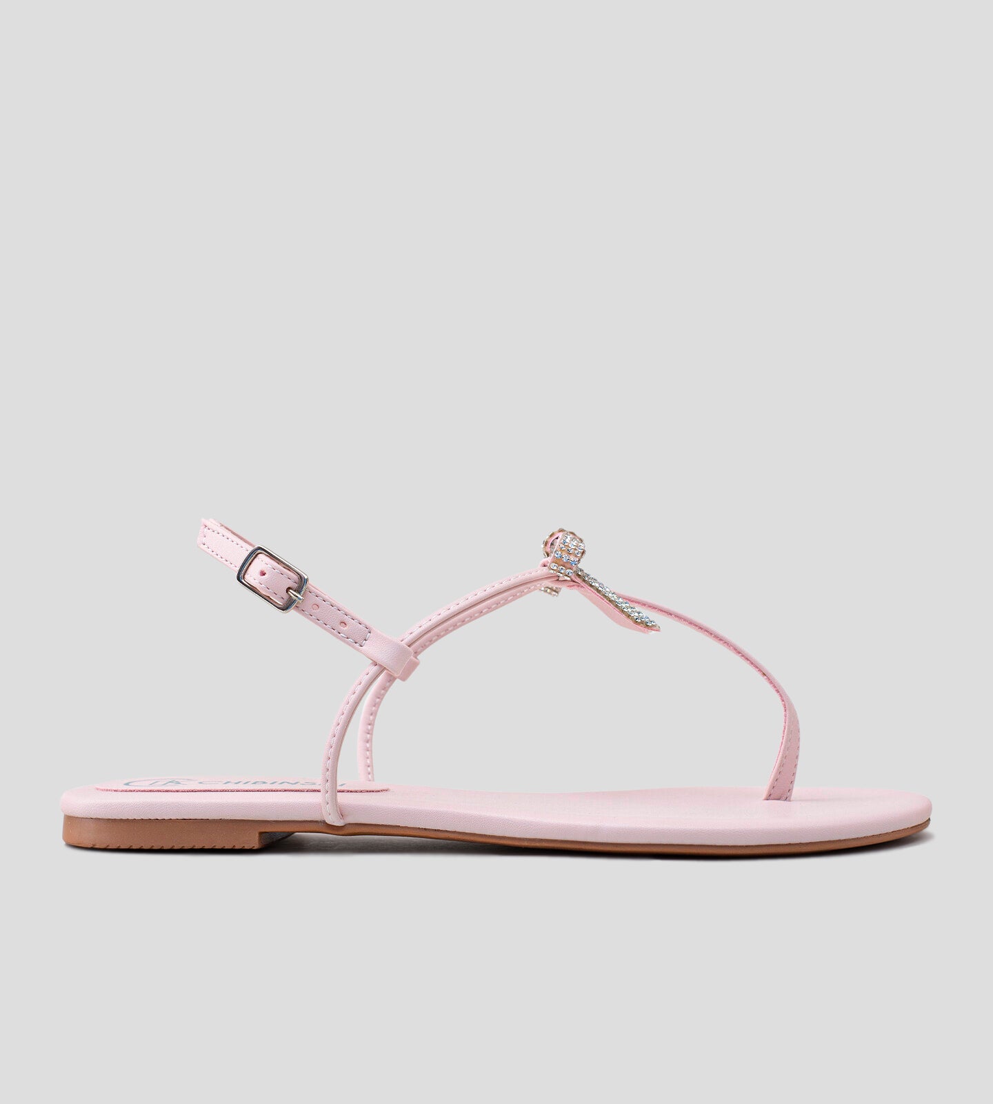 Rasteira Tiras Finas Laço Strass Rosa CBK