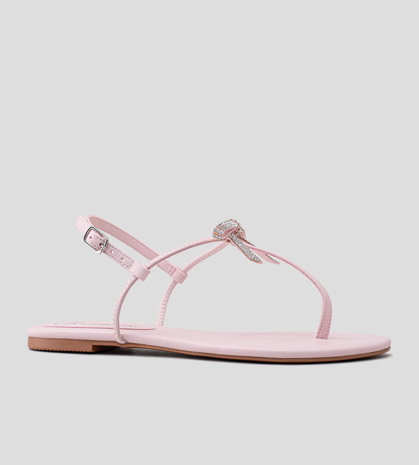 Rasteira Tiras Finas Laço Strass Rosa CBK