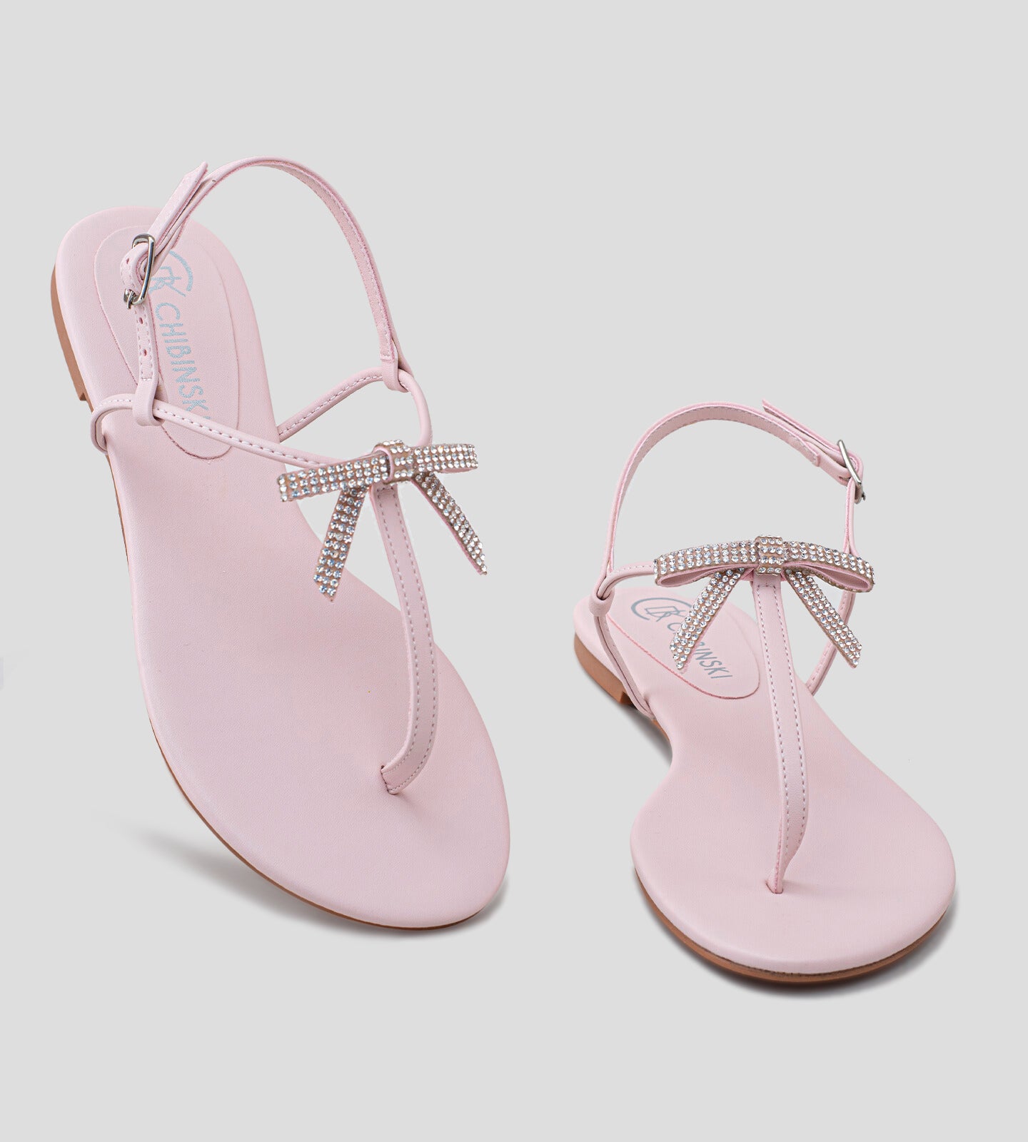 Rasteira Tiras Finas Laço Strass Rosa CBK