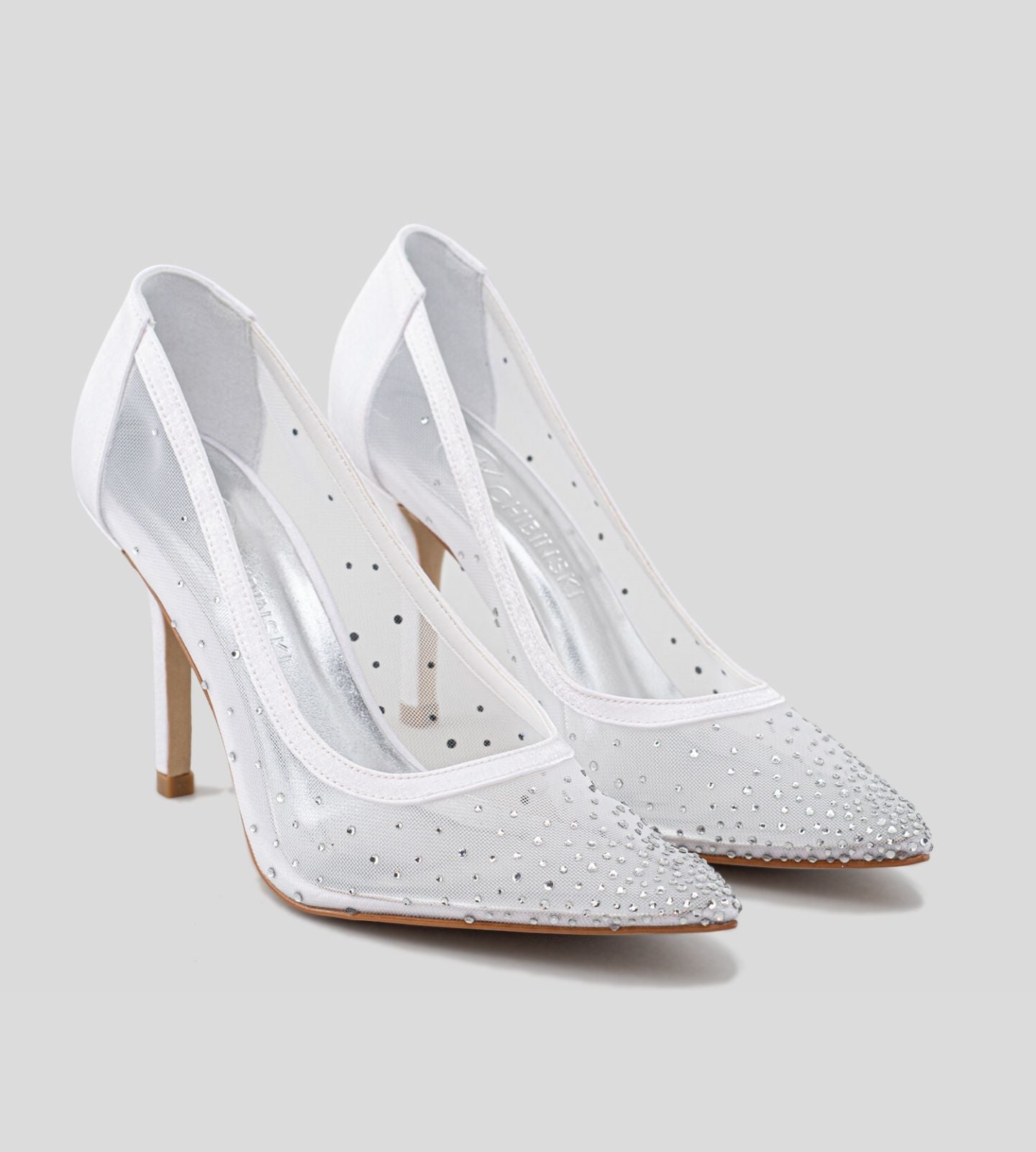 Scarpin Noiva Tela Branco com Cristais