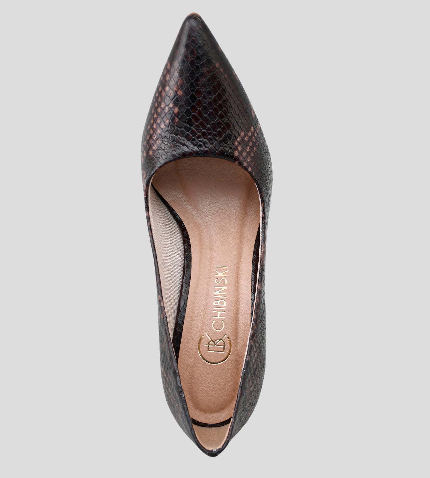 Scarpin Salto Fino Couro Estampa Cobra Marrom