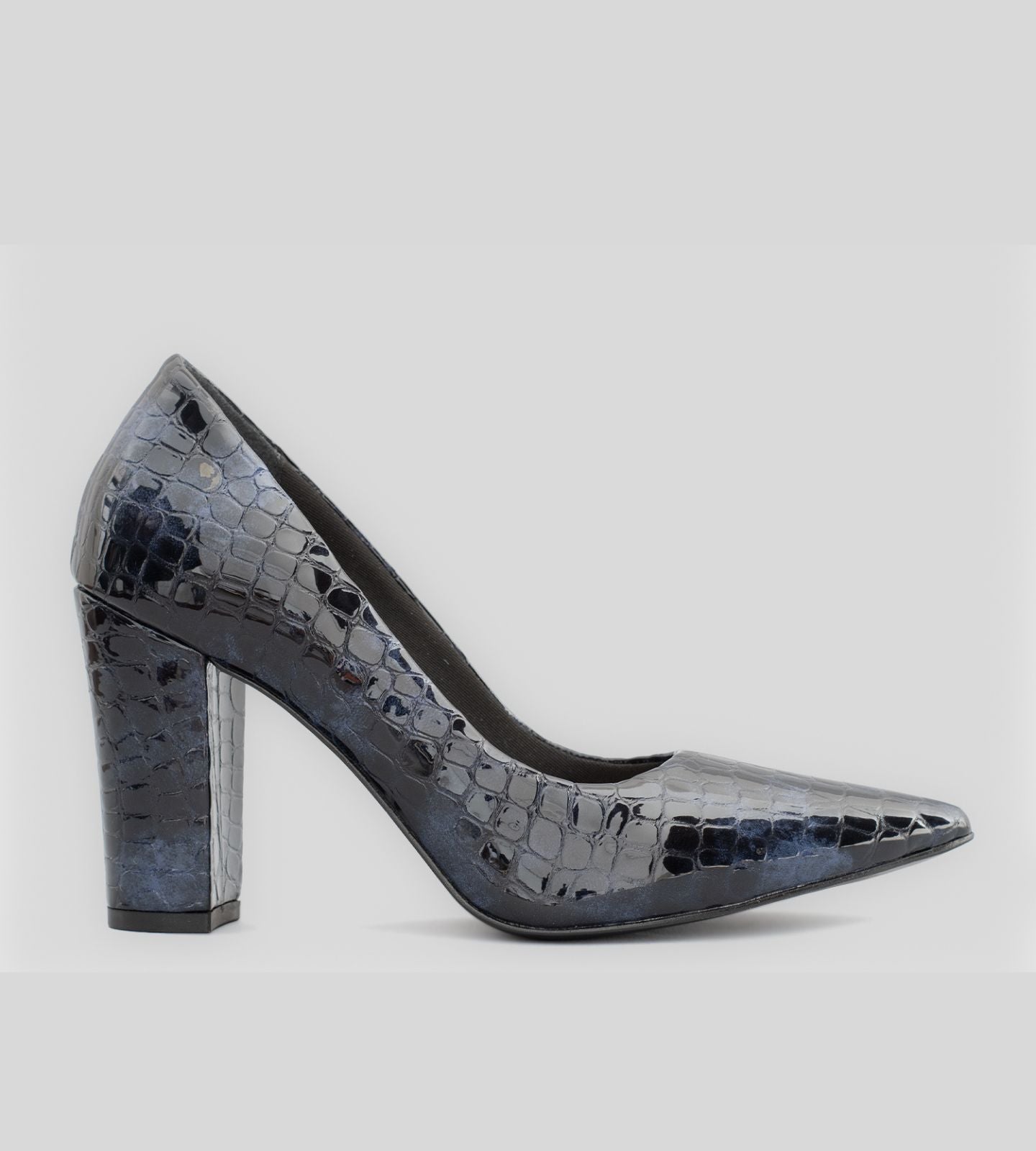 Scarpin Couro Verniz Croco Azul Marinho CBK
