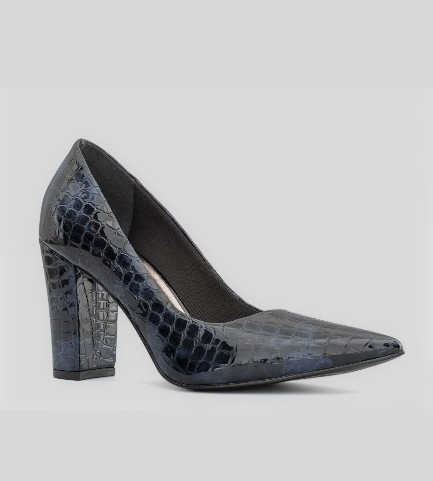 Scarpin Couro Verniz Croco Azul Marinho CBK