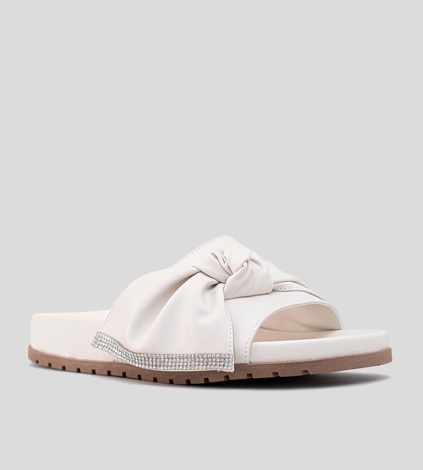 Slide Nó Com Strass Off White Bege CBK