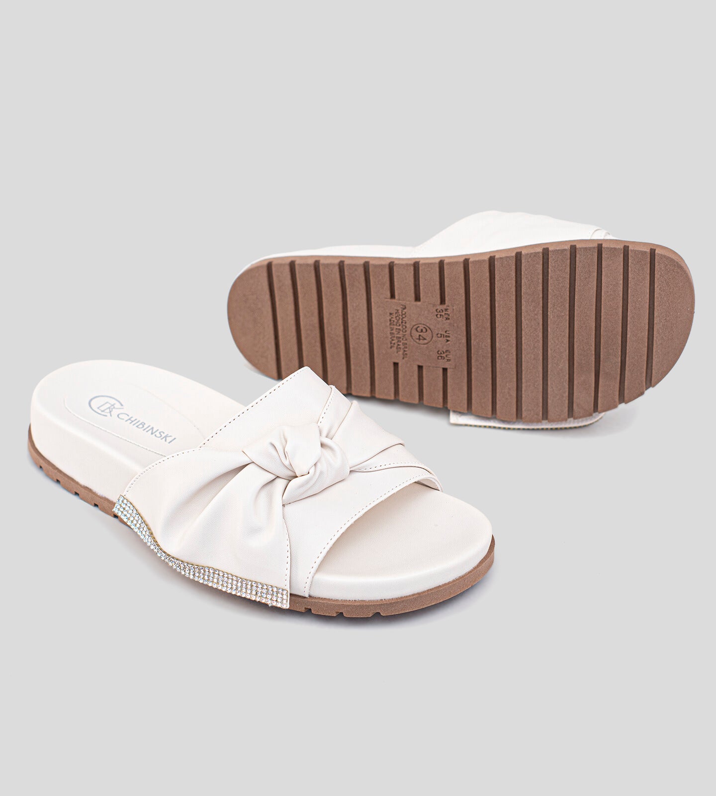 Slide Nó Com Strass Off White Bege CBK