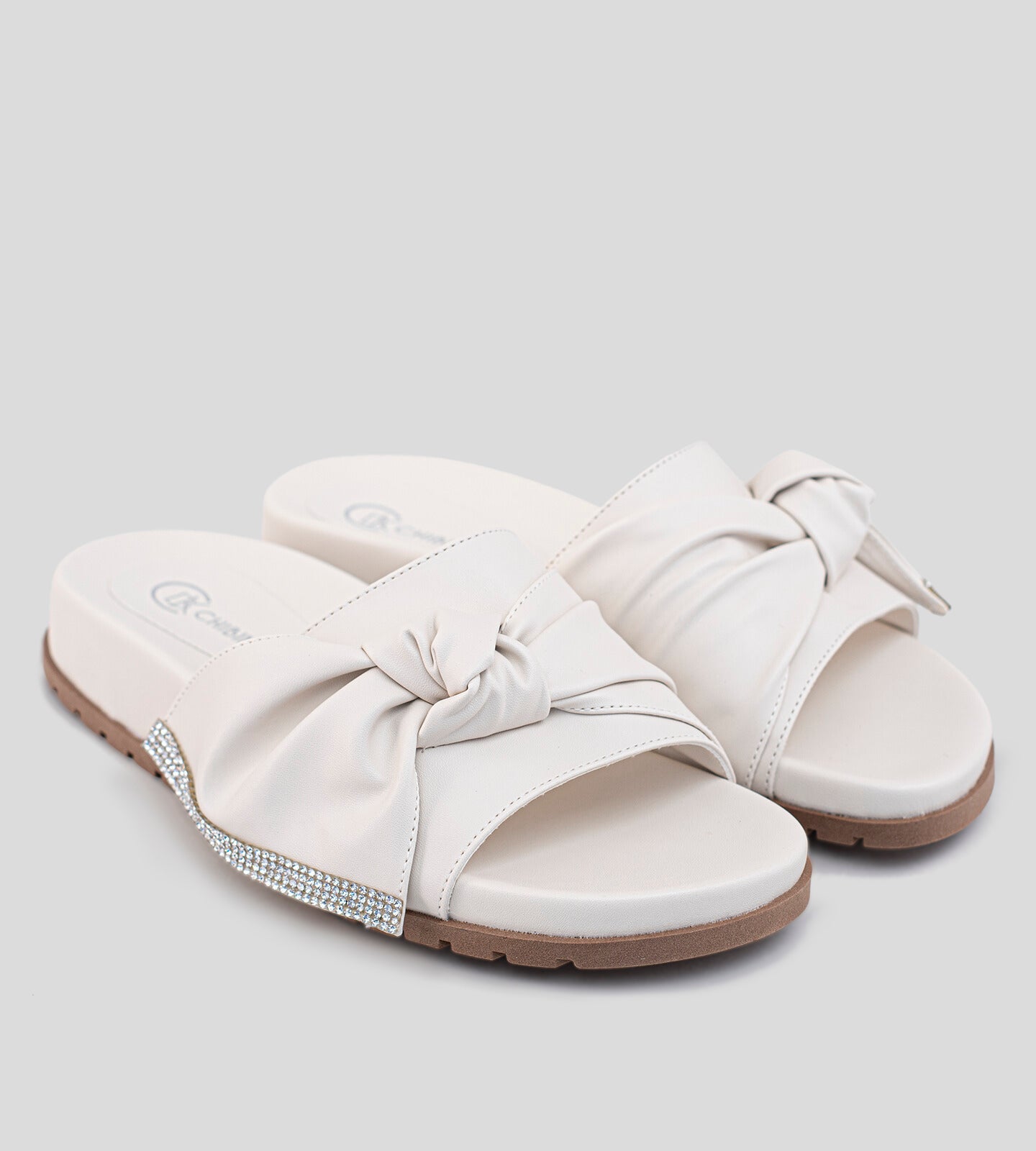 Slide Nó Com Strass Off White Bege CBK