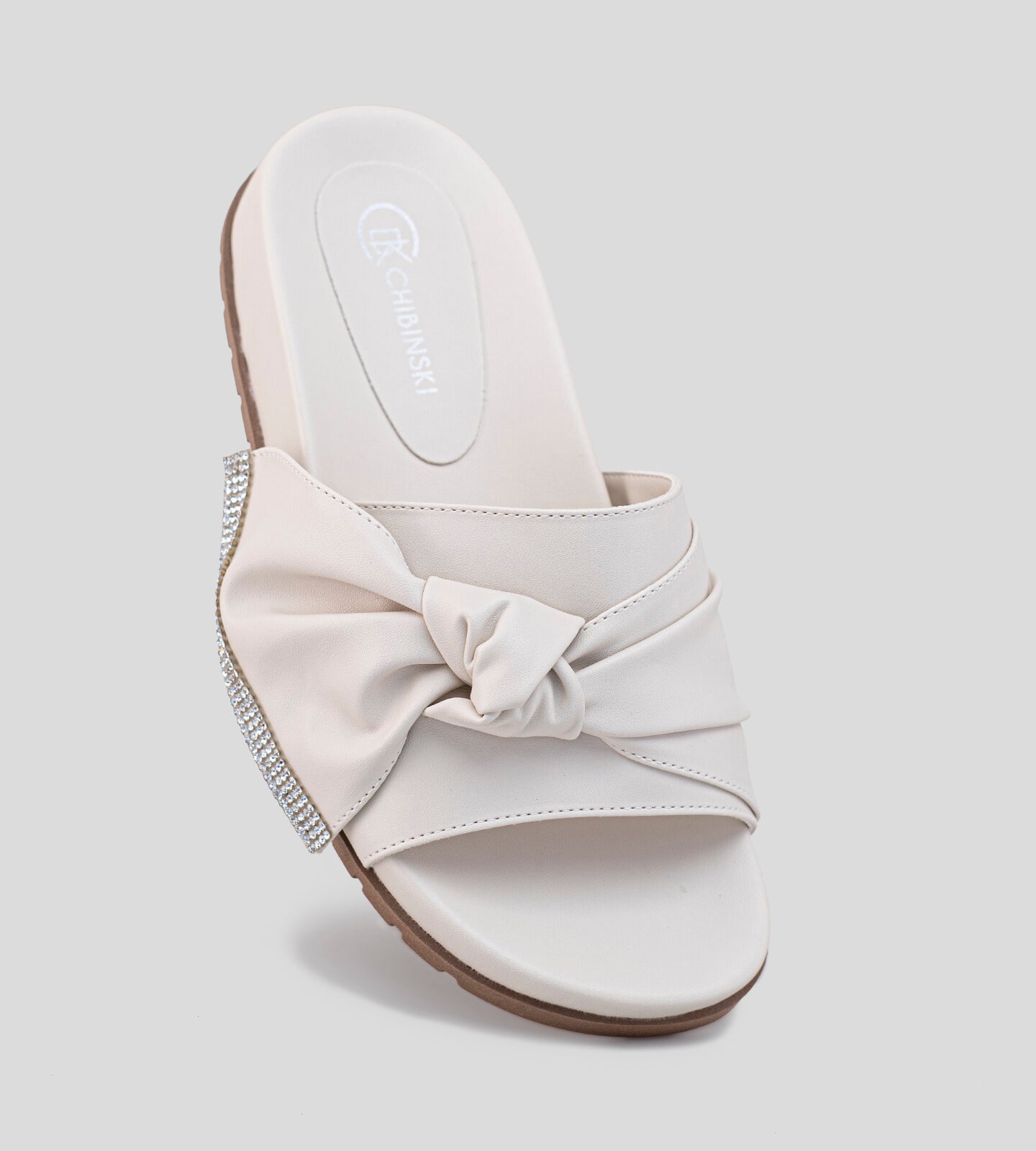 Slide Nó Com Strass Off White Bege CBK
