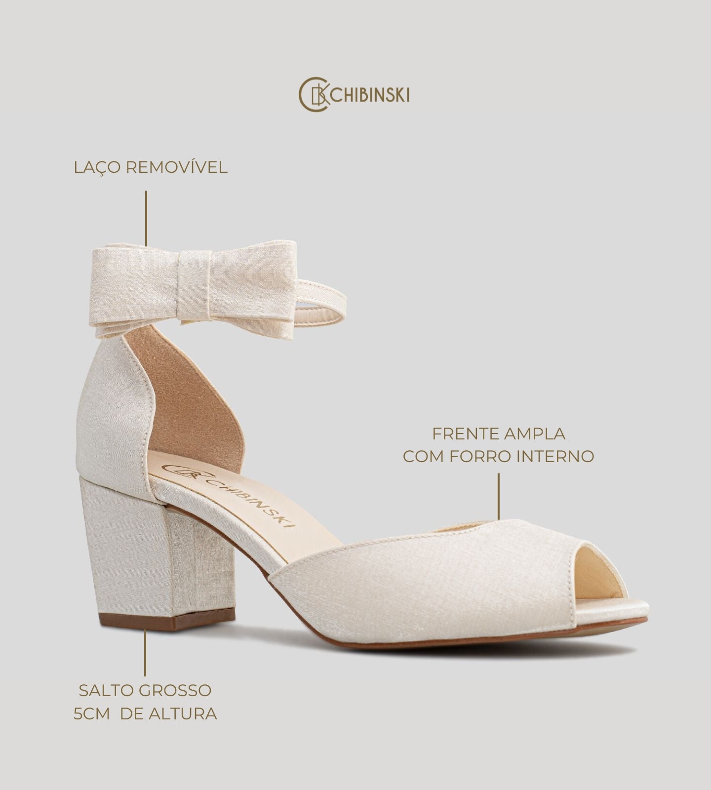 Sandália Noiva Velvet Off White com Laço Removível