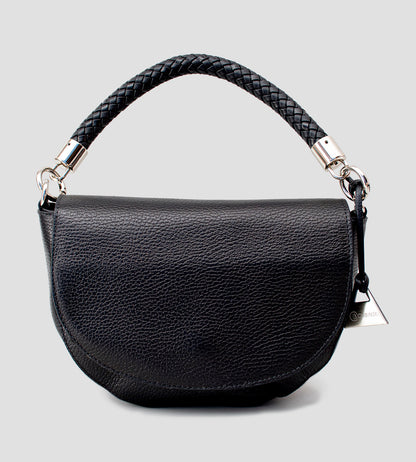 Bolsa Hobo Bag Couro Preto Detalhe Alça Trançado