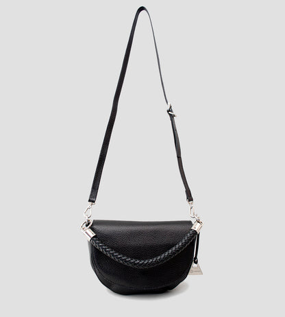 Bolsa Hobo Bag Couro Preto Detalhe Alça Trançado