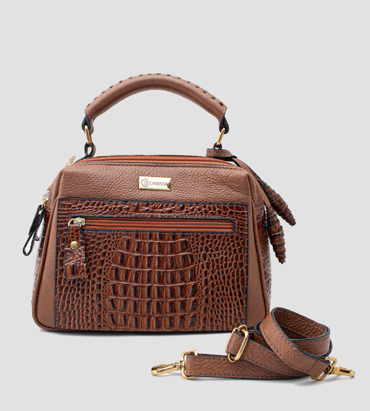 Handbag Couro Croco Marrom