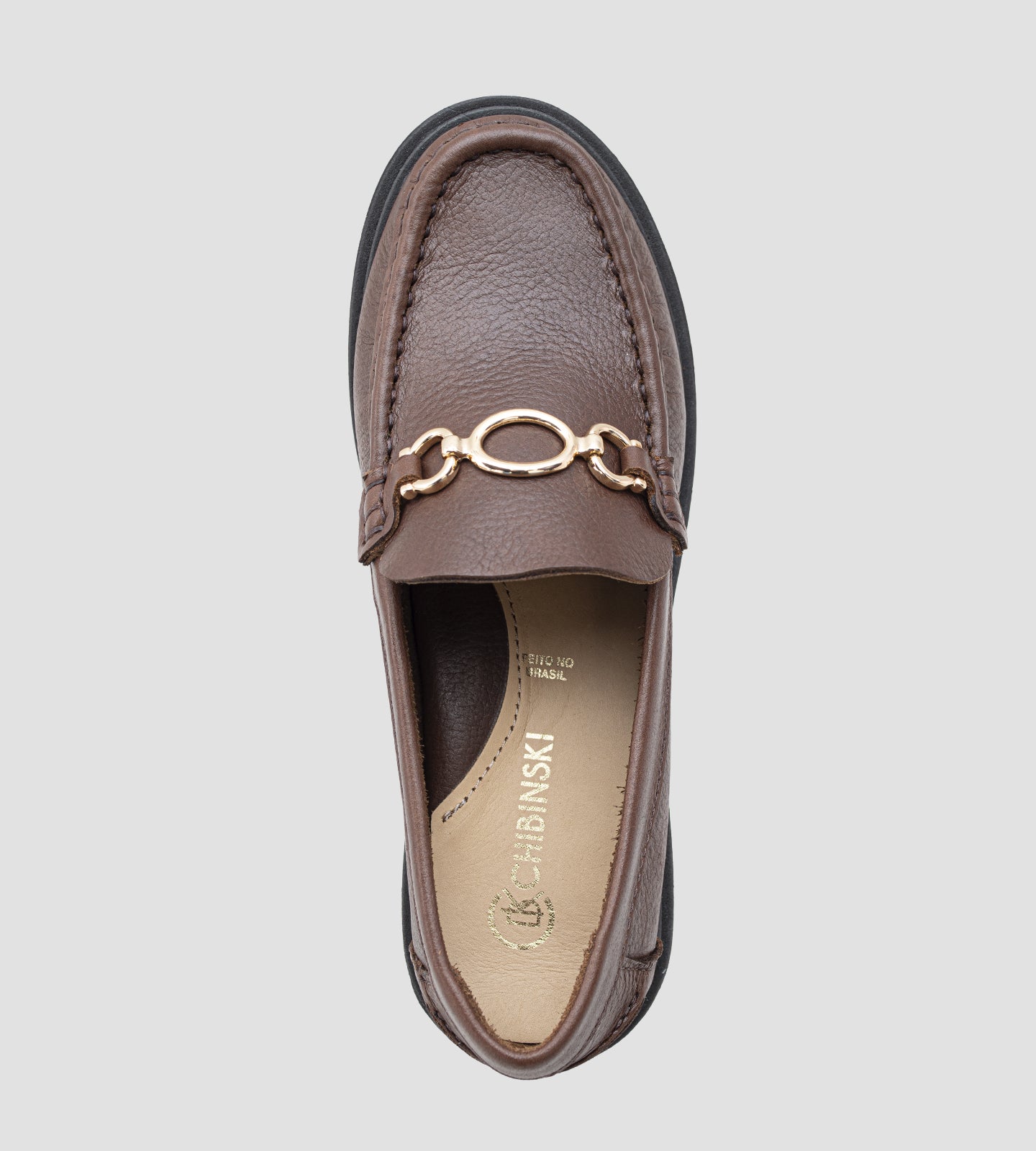 Mocassim Feminino em Couro Marrom Solado Tratorado