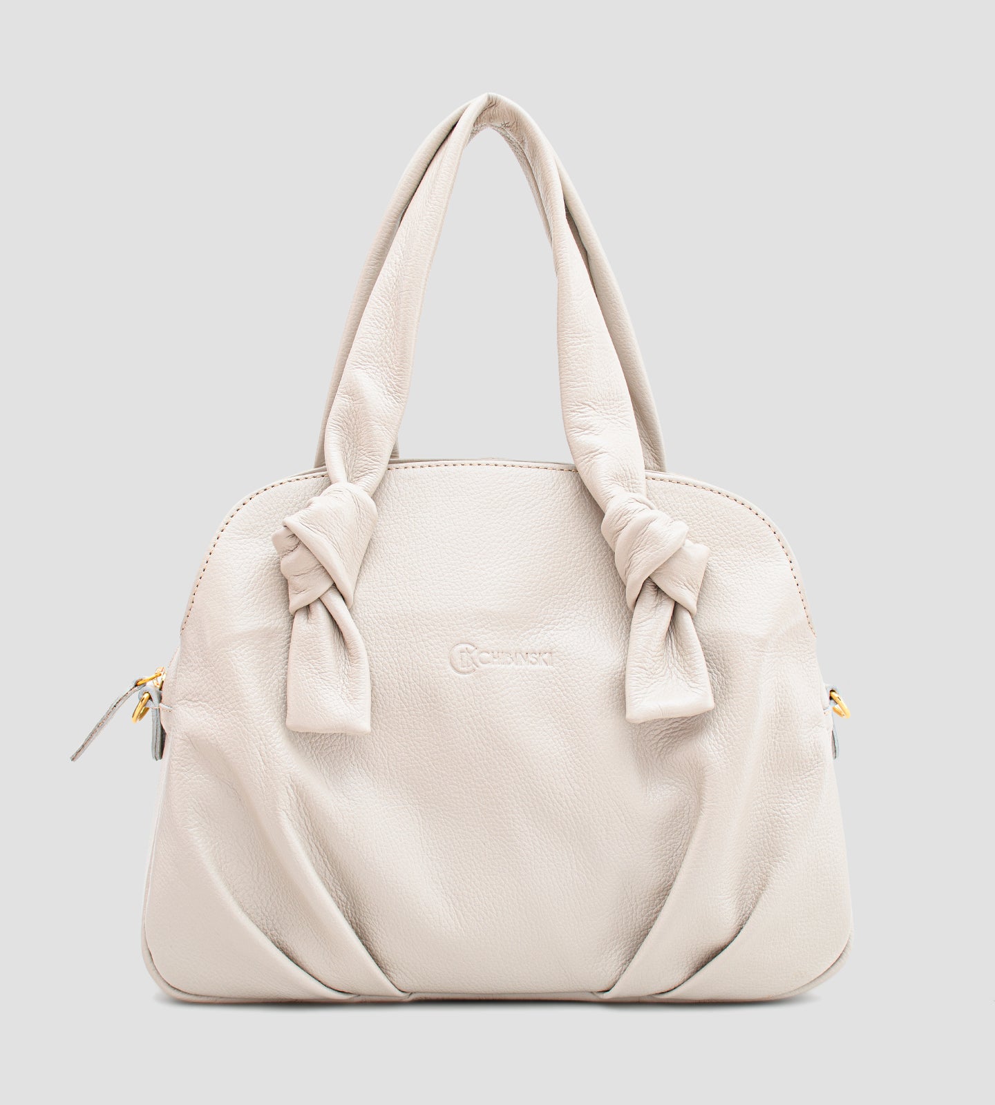 Bolsa Satchel Média Couro Detalhe Nó Alça Off White