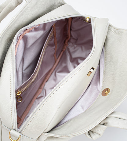 Bolsa Satchel Média Couro Detalhe Nó Alça Off White