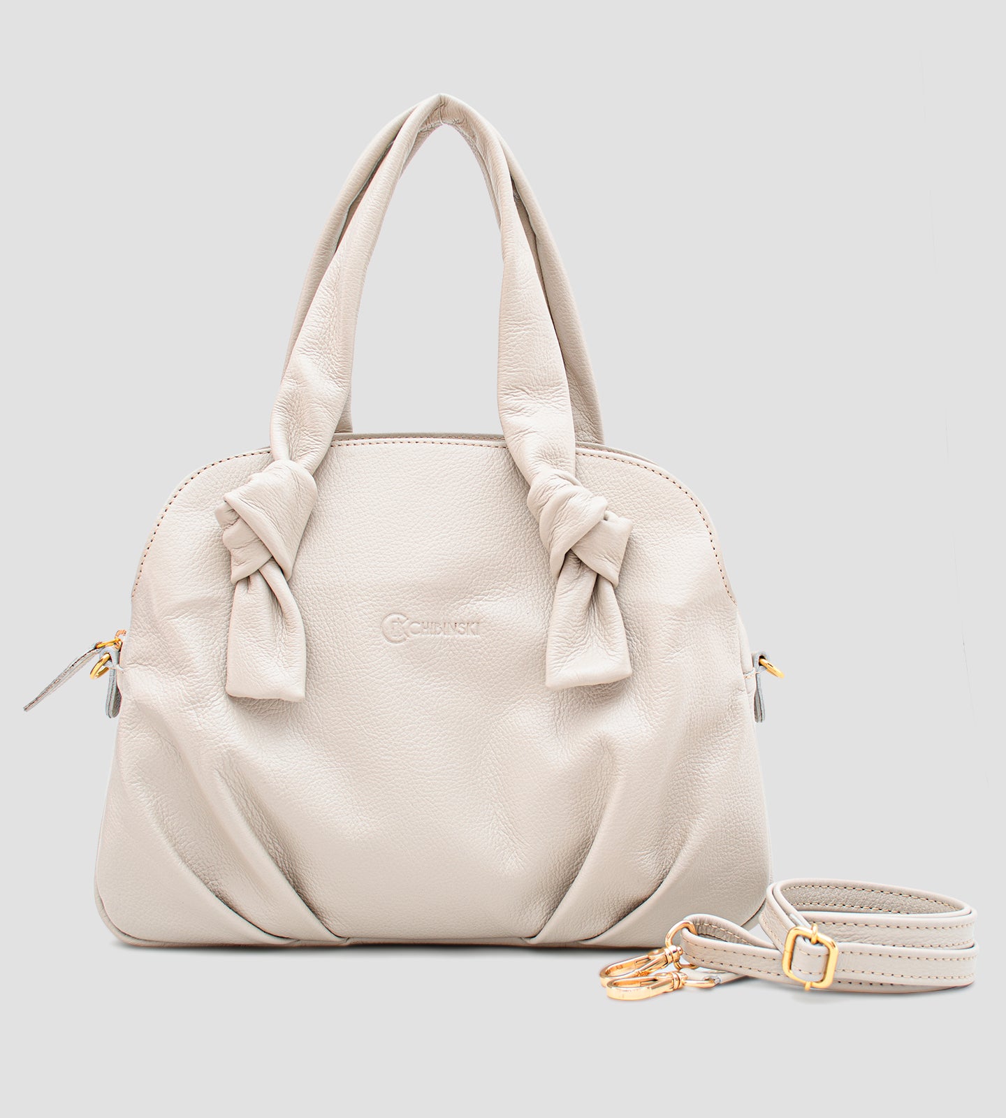 Bolsa Satchel Média Couro Detalhe Nó Alça Off White