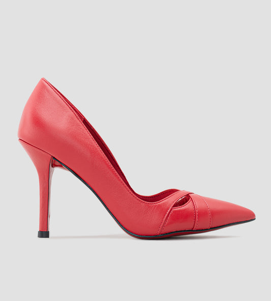 Scarpin de Couro Vermelho com Salto Fino 10cm e Sola Vermelha