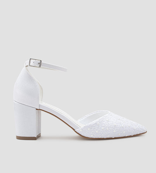 Scarpin Noiva Tecido Velvet Renda Branca