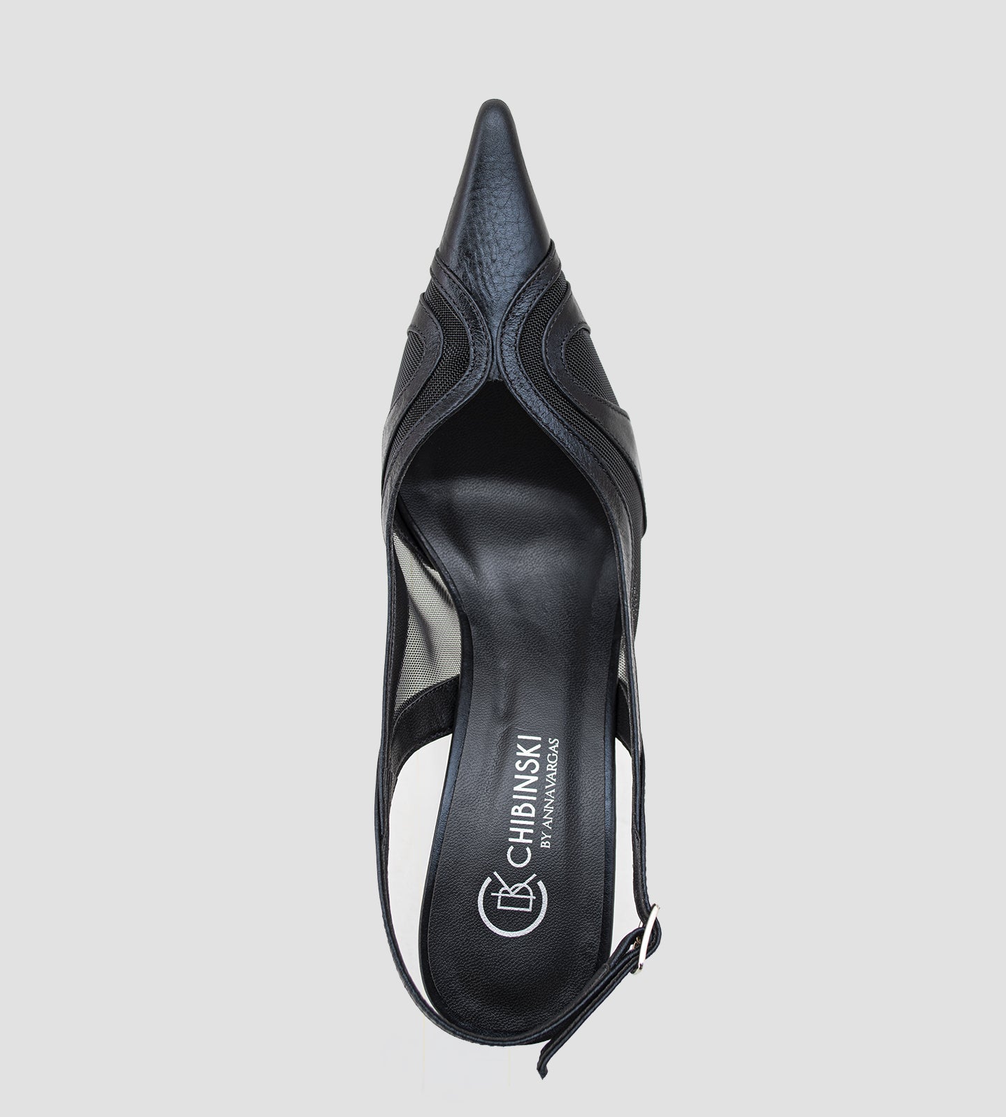 Scarpin Slingback Couro Detalhes de Tela Preto