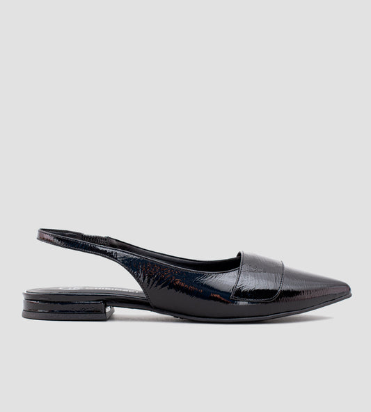 Sapatilha Slingback Couro Envernizado Preto