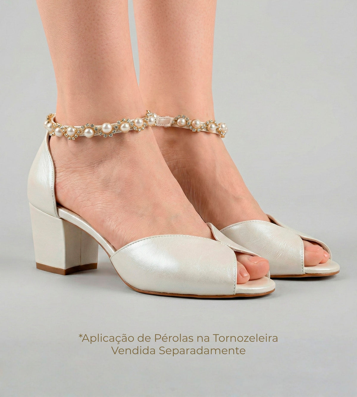 Sandália Noiva Couro Perolado Off White