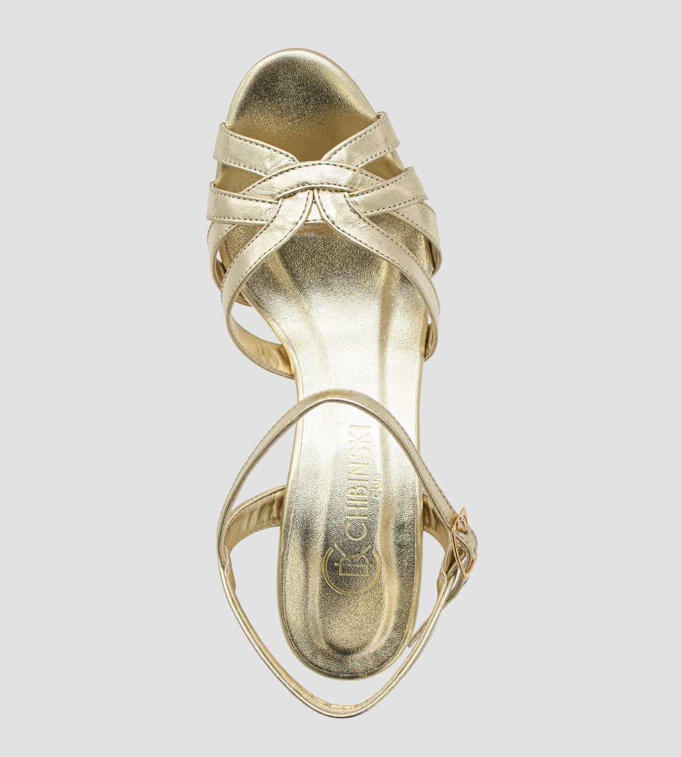 Sandália Festa Couro Dourado Tiras Cruzadas