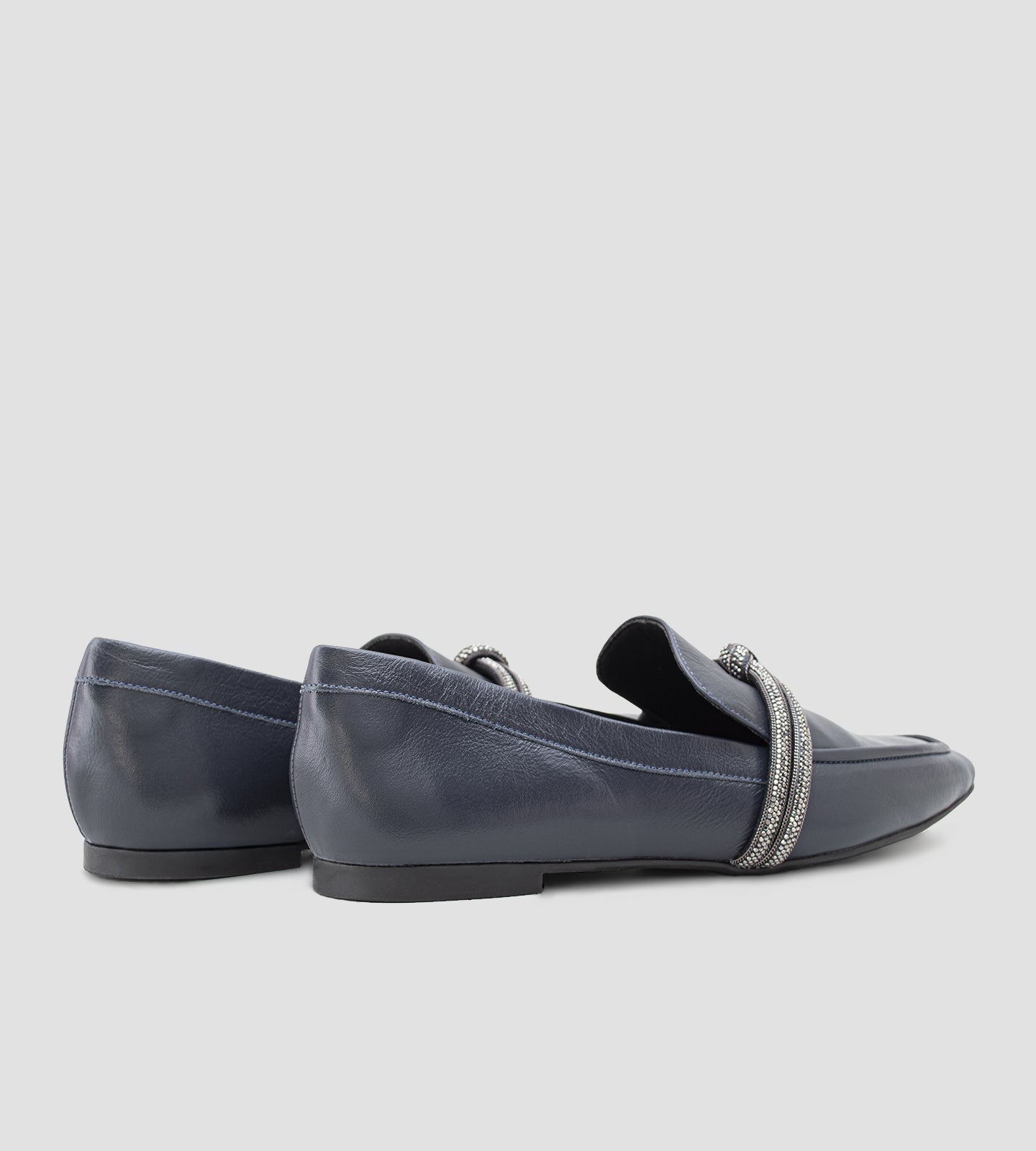 Sapato Loafer Strass Couro Azul Marinho