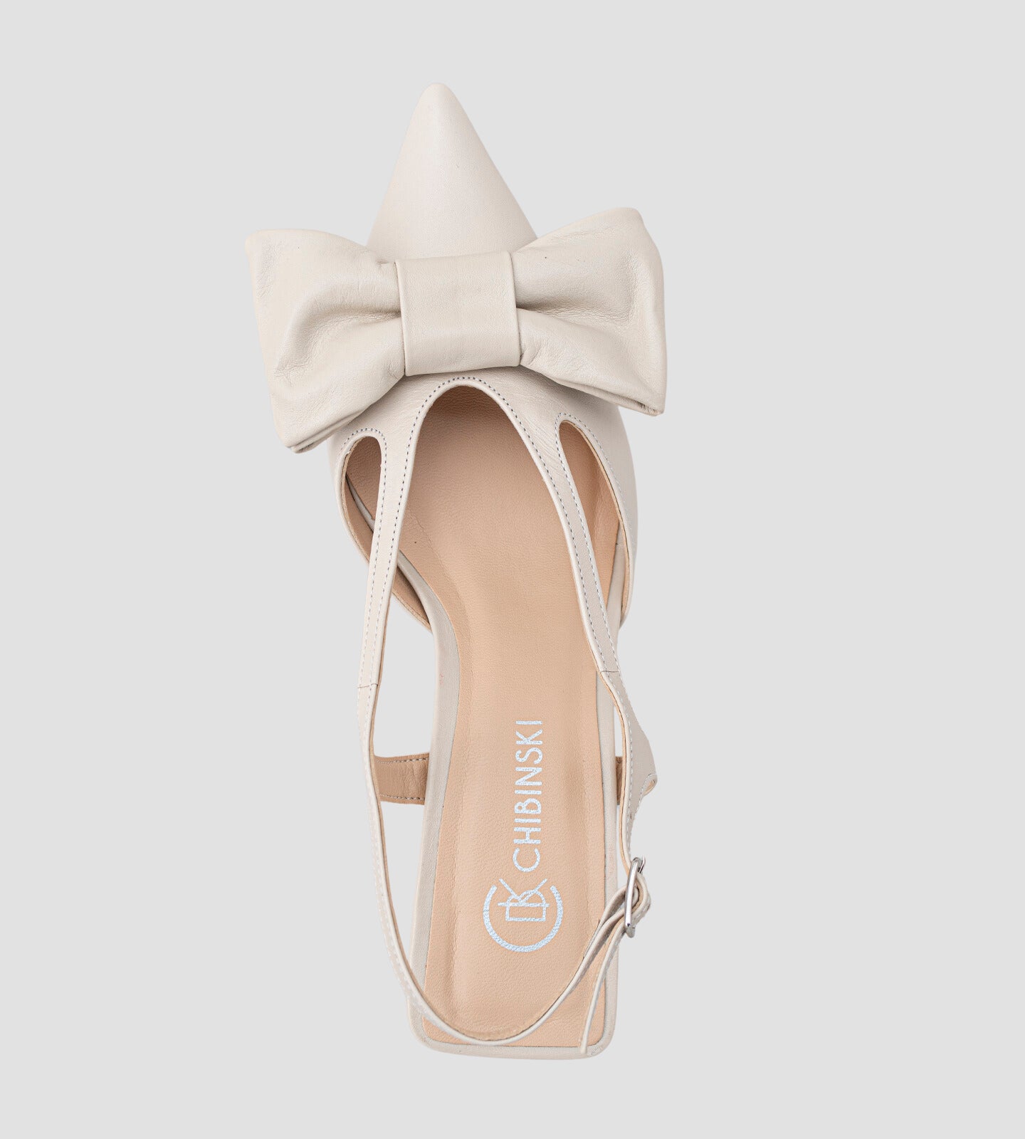 Scarpin Slingback Kitten Heels Couro Nude Com Laço