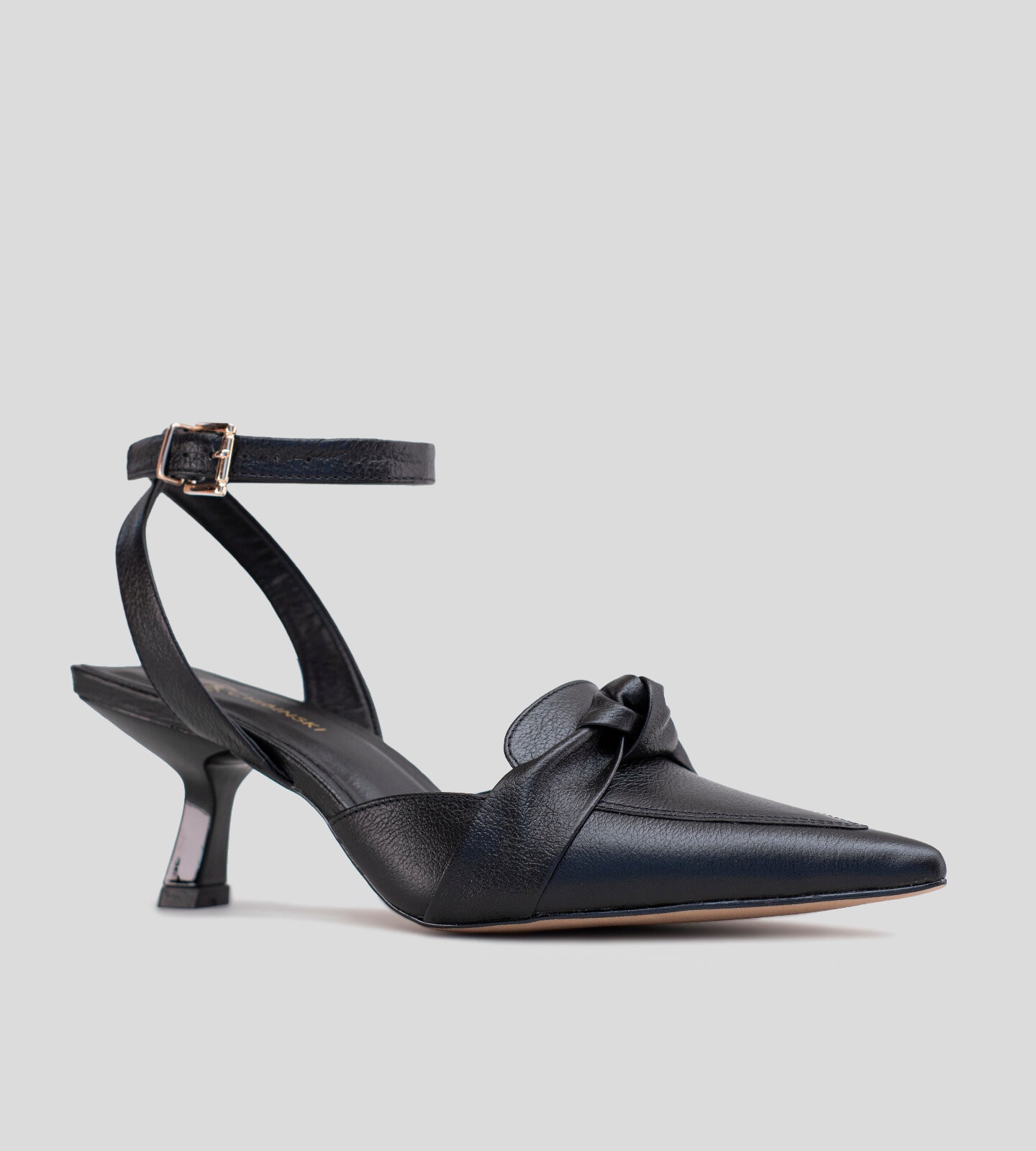 Scarpin Slingback Kitten Heels Couro Preto