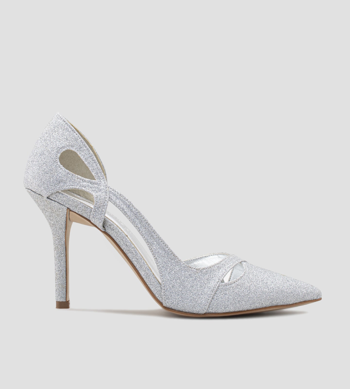 Scarpin Noiva Recorte Lateral Glitter Prata