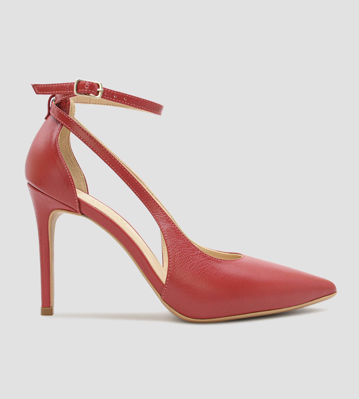 Scarpin Tira no Tornozelo Couro Vermelho