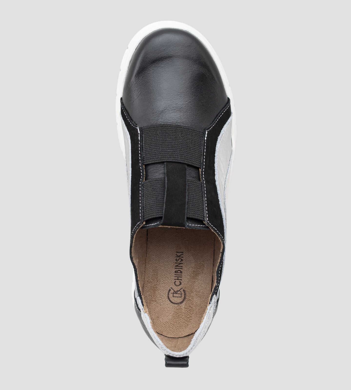 Tênis Slip-on Couro Preto e Prata